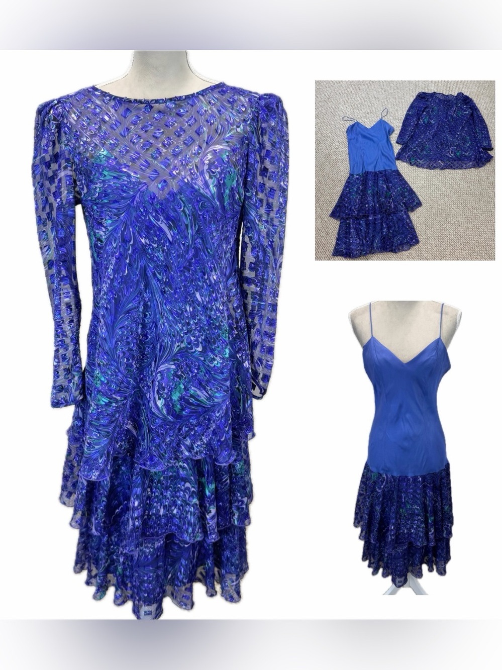 Vintage 80s Ann Hobbs for Cattiva 2-Piece Dress M Set Tiered Marbled Boho Fairy